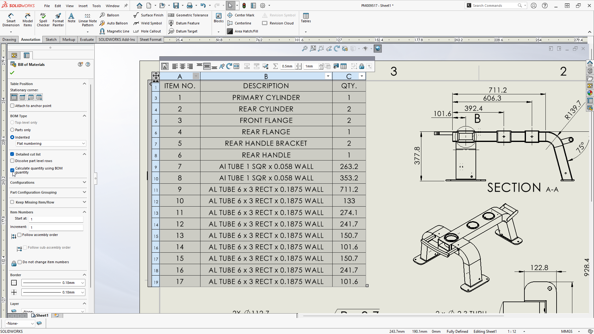 Detail Cut list BOM