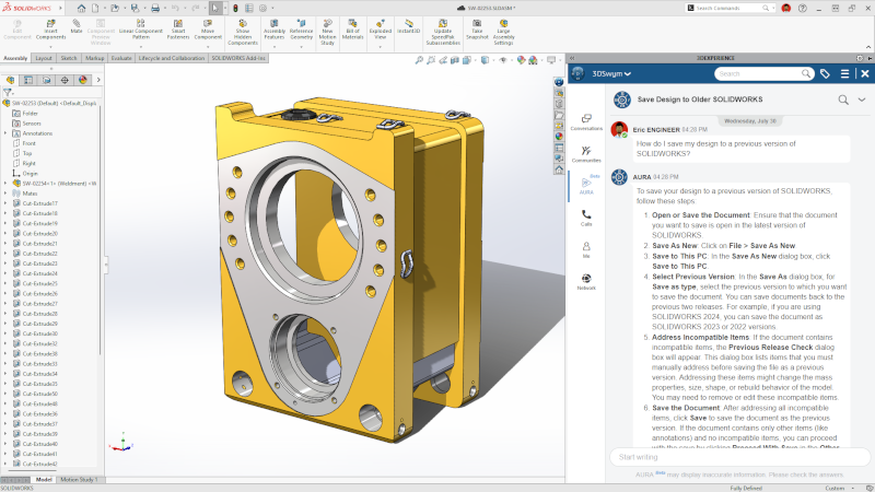 AURA AI Virtual Companion in SOLIDWORKS